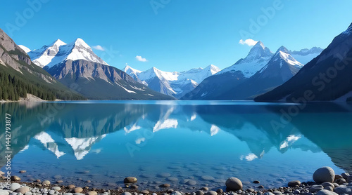 Snow-Capped Mountains Reflecting in a Lake