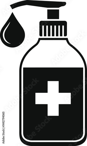 Medicine Bottle with Cross Icon, Medical Liquid, Healthcare Symbol