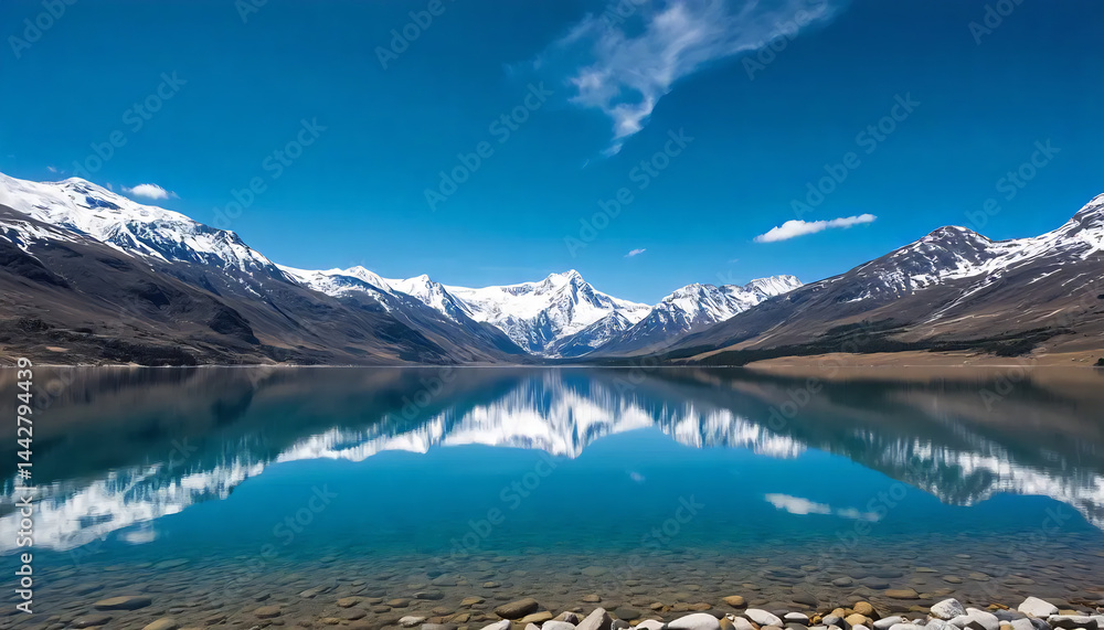 Snow-Capped Mountains Reflecting in a Lake
