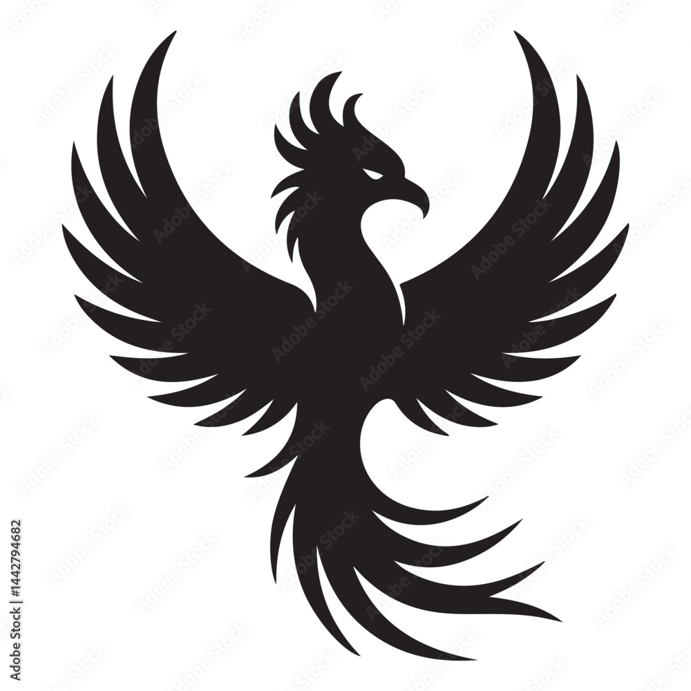 Obraz premium phoenix bird black silhouette vector, Simple Design vector icon with white background.