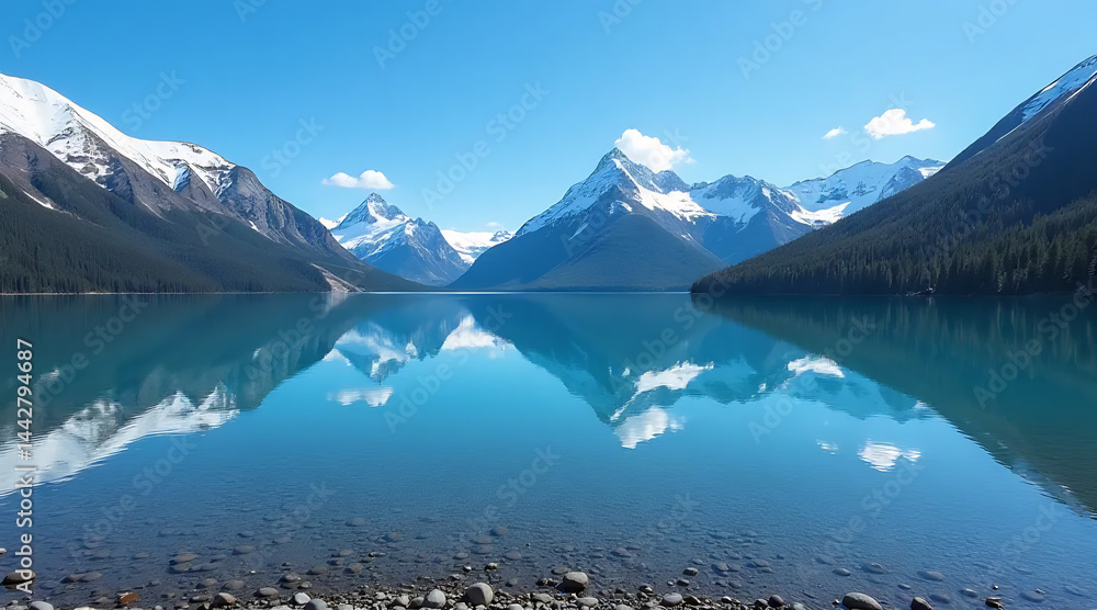 Snow-Capped Mountains Reflecting in a Lake