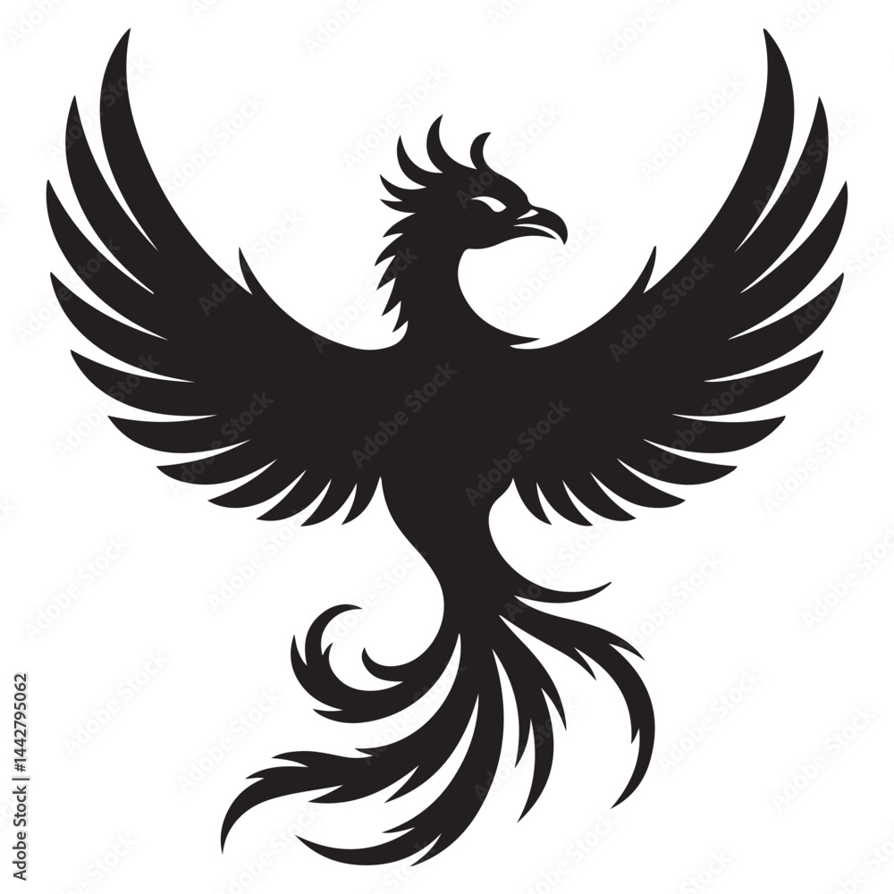 phoenix bird black silhouette vector, Simple Design vector icon with white background. phoenix bird black silhouette vector, Simple Design vector icon with white background.
