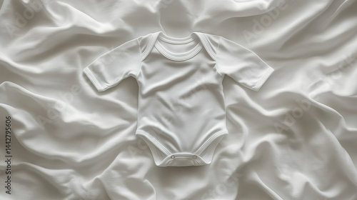 Obraz na płótnie Mockup of baby bodysuit clothes on white background flat lay. Top view template for brand or logo advertising on children's clothes w salonie