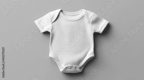 Obraz na płótnie Mockup of baby bodysuit clothes on grey background flat lay. Top view template for brand or logo advertising on children's clothes w salonie