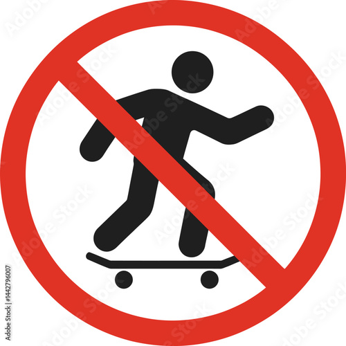 No Skateboarding Icon, Skateboarder Prohibited Symbol, Restriction Warning Sign