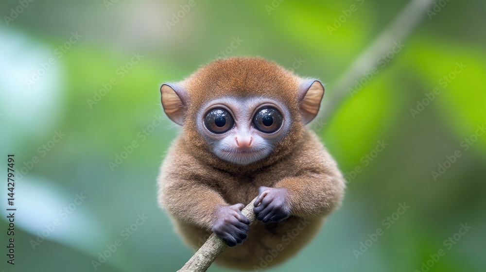 Obraz premium Adorable tiny monkey clinging to a branch