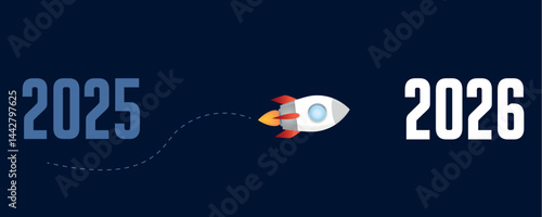 rocket launch flight from 2025 into the next year 2026 vector illustration