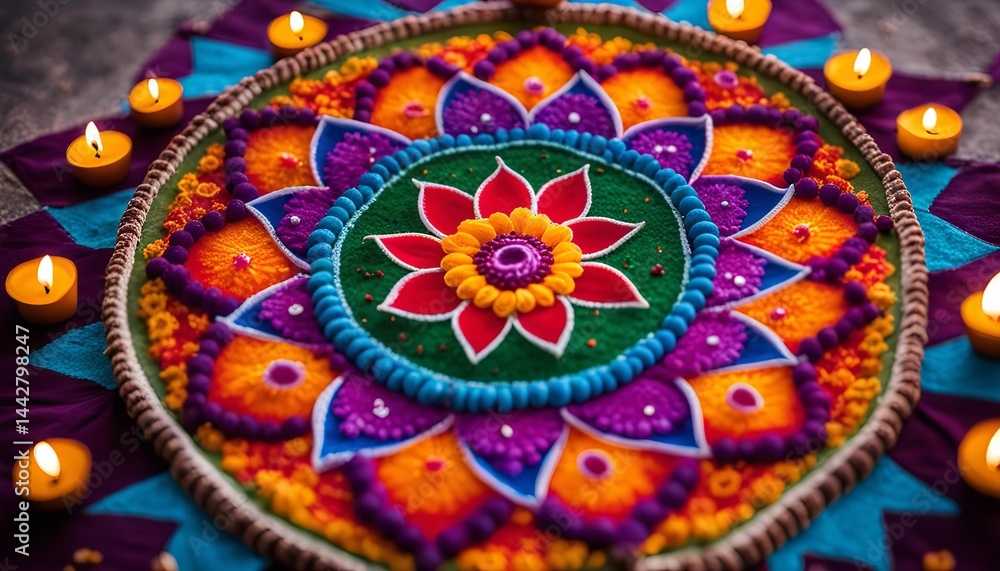 Obraz premium Colorful Mandala with Diyas for Diwali Festival