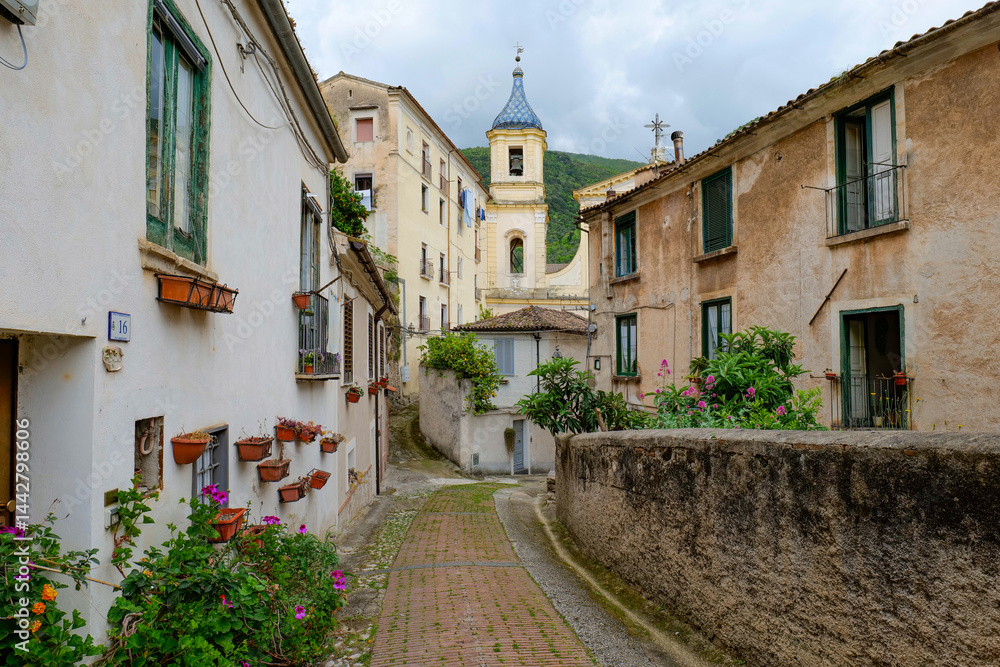 A street in the historic district of Piedimonte Matese, a town in the province of Caserta, Italy.