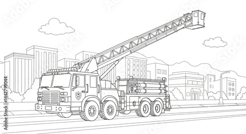 Classic Era Fire Truck Outline with Ladder Coloring Sheet for Young Rescuers