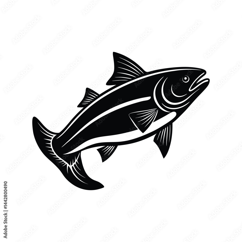 Fototapeta premium Salmon Fish Silhouette Vector – Black Fish Icon for Seafood, Nature, and Fishing Designs