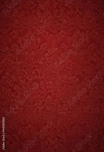 Rich crimson damask wallpaper, intricate ornate pattern,  luxury,  red,  deep