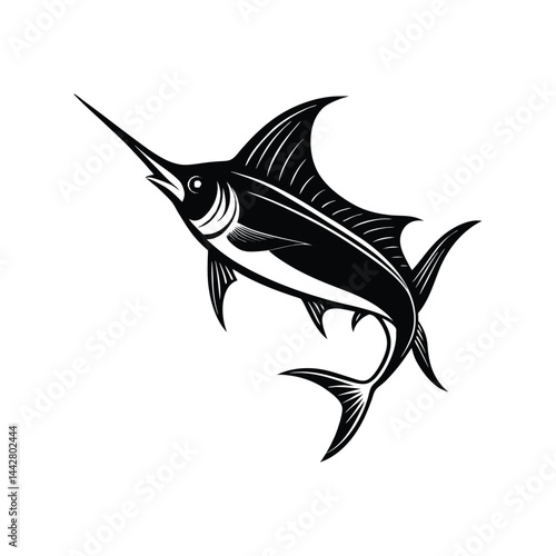 Marlin Fish Silhouette Vector – Black Sea Animal Illustration