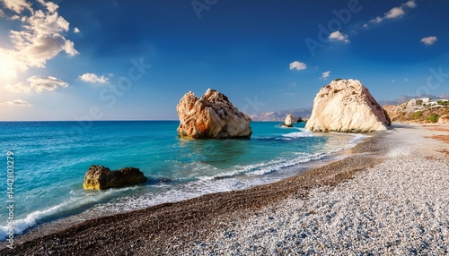 rock of aphrodite beautiful beach and sea bay cyprus island