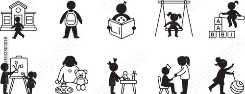 Childcare Activities Icons Set for Preschool Education