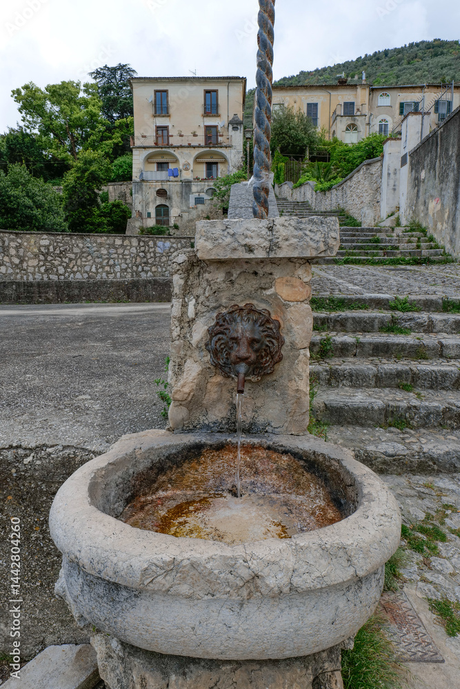 An old fountain in the historic district of Piedimonte Matese, a town in the province of Caserta, Italy.
