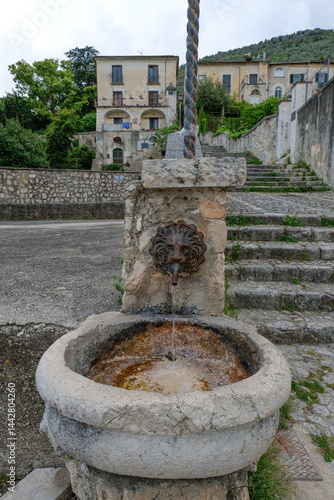 Obraz na płótnie An old fountain in the historic district of Piedimonte Matese, a town in the province of Caserta, Italy. w salonie