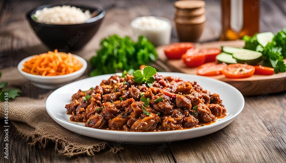 Delicious Spicy Meat Stew with Garnish Delicious Spicy Meat Stew with Garnish