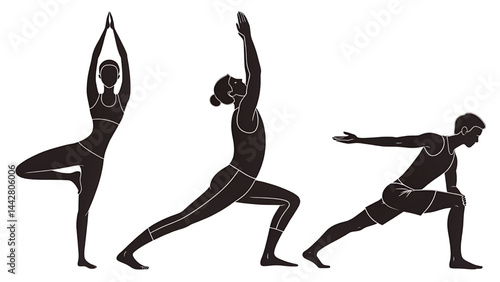 Black vector silhouettes illustrate the evolution of sport and fitness for women and men