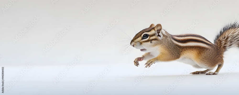 Chipmunk mid leap captured against a stark white background Chipmunk mid leap captured against a stark white background