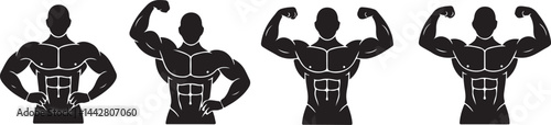 Four Poses of Muscular Bodybuilder Silhouettes