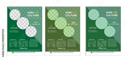 a bundle of 3 templates agriculture flyer design, in blue color, and modern design,marketing,medical proposal, promotion, advertise, publication and editable vector template design.
