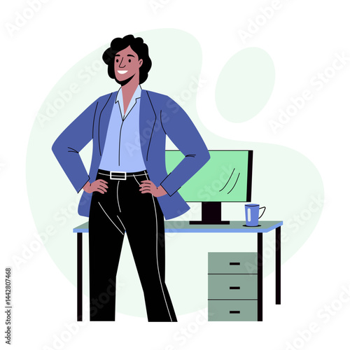 A character feeling accomplished, flat illustration
