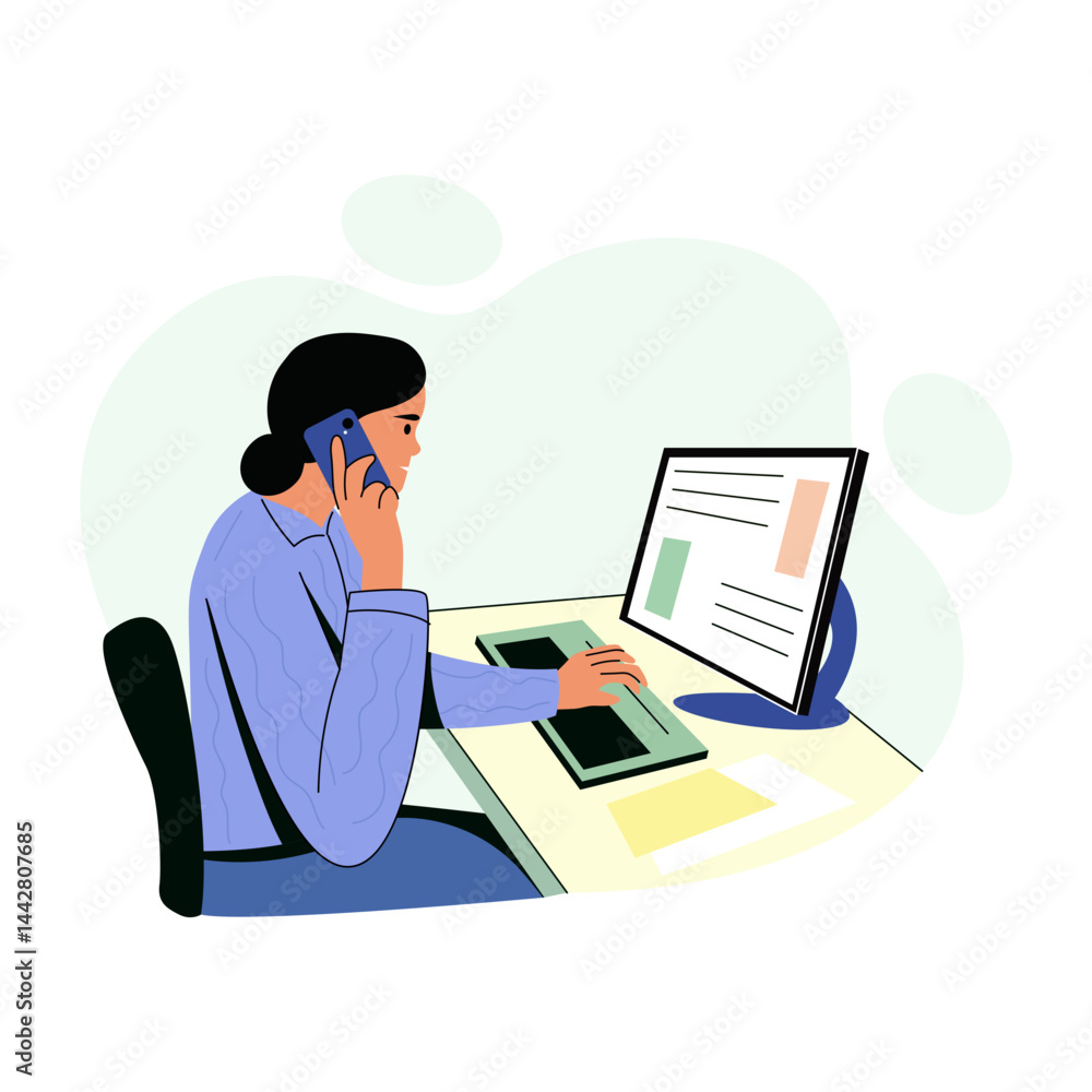A character receiving a phone call, flat style illustration A character receiving a phone call, flat style illustration