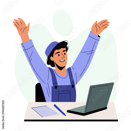 A flat style illustration of a happy employee