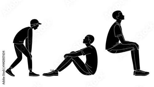 Black vector silhouettes illustrate the evolution of sport and fitness for women and men