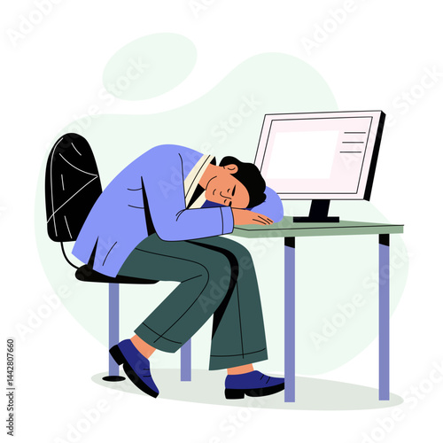 A flat style illustration of an exhausted character