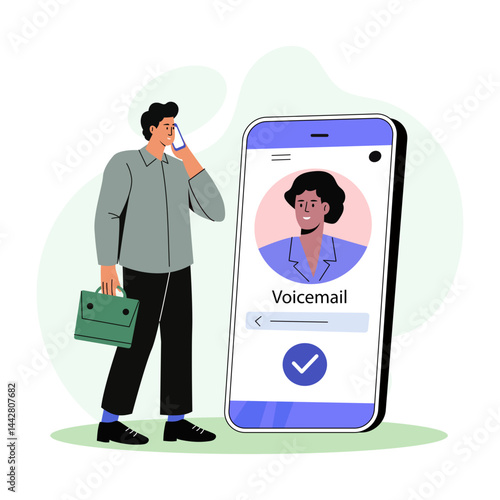 A character receiving a voicemail, flat style illustration