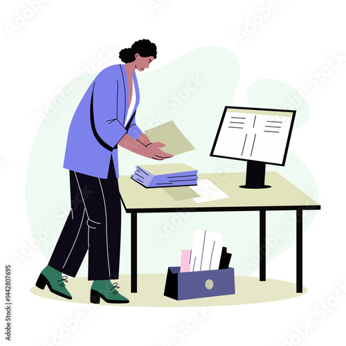 A character doing a paperwork, flat style illustration