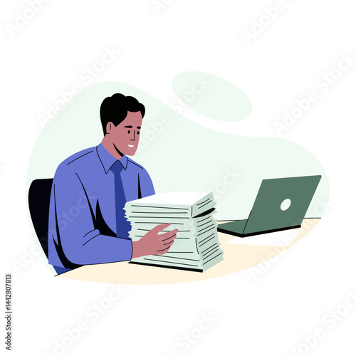 A character doing an office work, flat style illustration