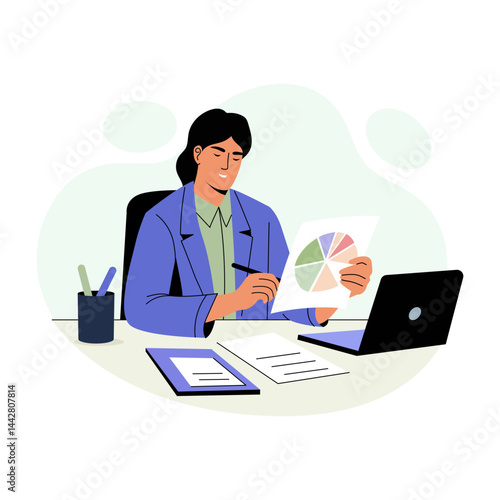 A report checking character illustration in flat style