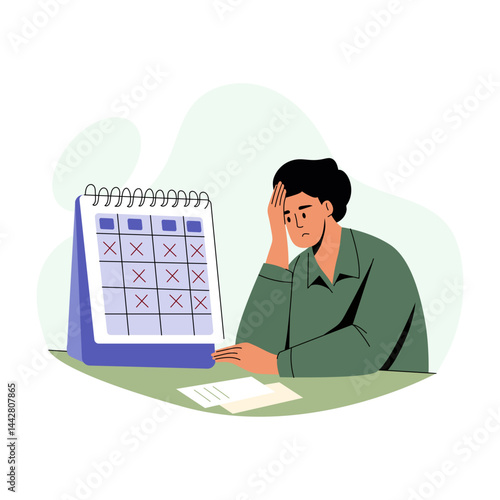 A character worried about a project deadline, flat illustration