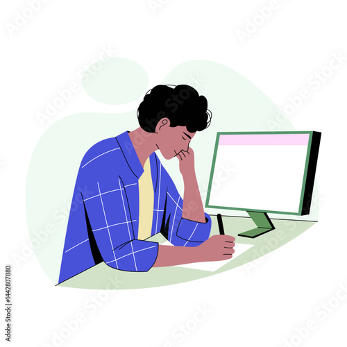 A flat style illustration of a tired employee