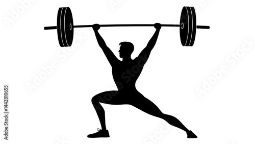 A strong athlete, depicted as a 3d man and a silhouette, engages in weightlifting to build muscular strength through intense gym workouts with weights