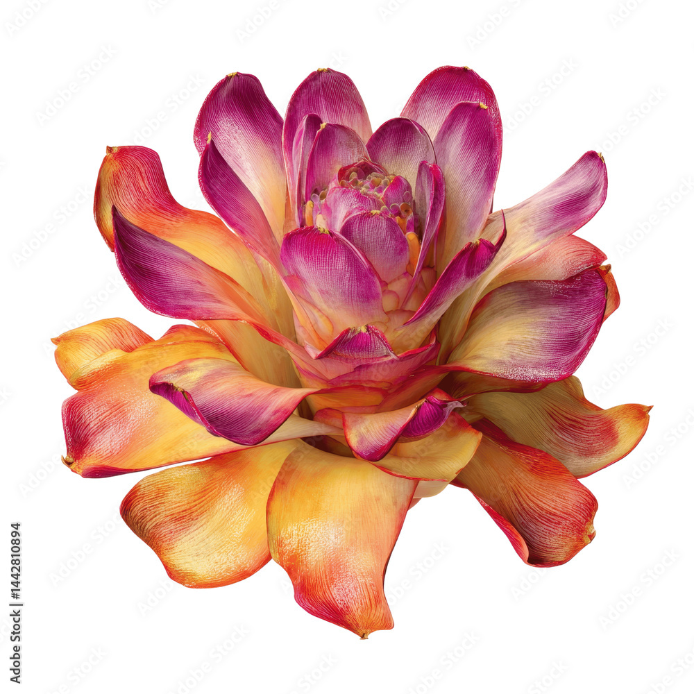Vibrant Pink and Orange Torch Ginger Flower Close-Up Vibrant Pink and Orange Torch Ginger Flower Close-Up