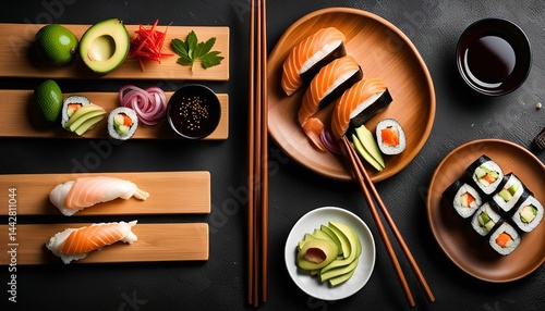 Sushi Platter on a Black Background