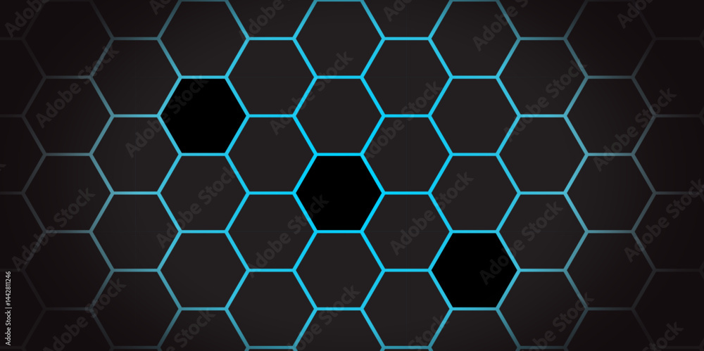 Abstract Dark hexagon technology background with blue colored. Hexagonal gaming vector tech illustration black abstract background. Illustration. Vector. Abstract Dark hexagon technology background with blue colored. Hexagonal gaming vector tech illustration black abstract background. Illustration. Vector.