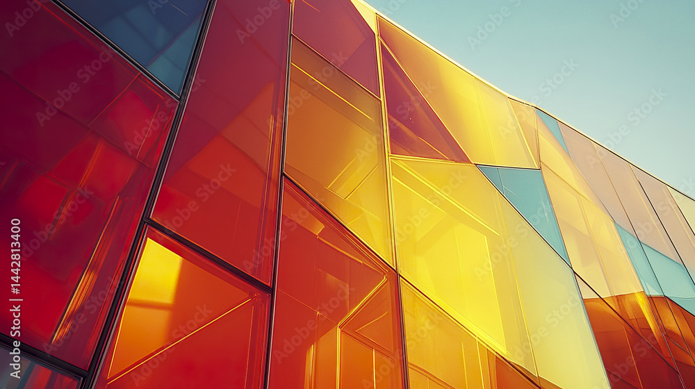 Fototapeta premium Vibrant geometric reflections on modern building facade create stunning visual effect