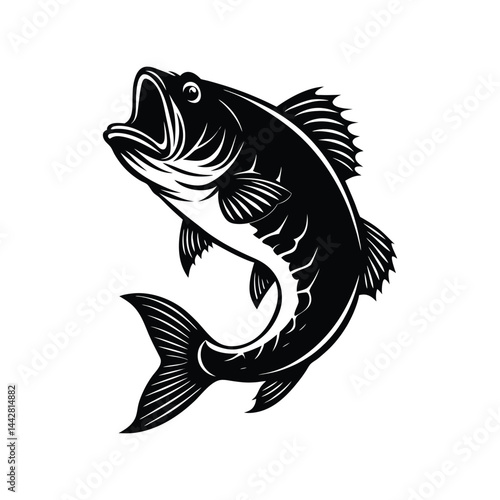 Bass Fish Silhouette Vector, Fishing Clipart Illustration, Freshwater Game Fish Graphic