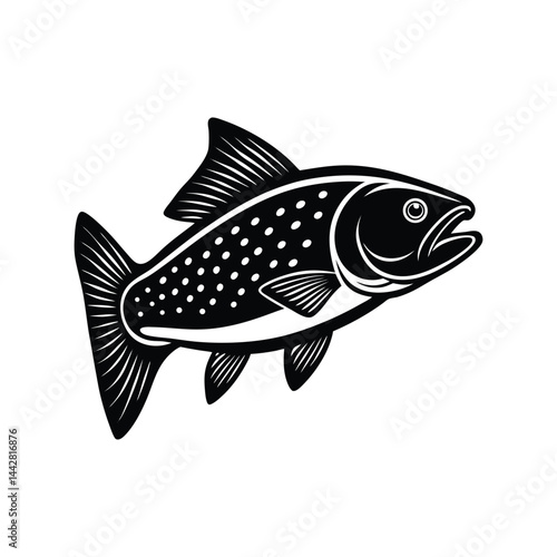 Trout Fish Silhouette Vector, Freshwater Fish Icon, Nature Clipart for Fishing
