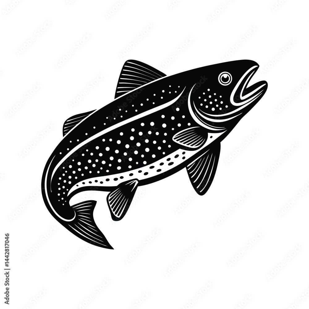 Fototapeta premium Trout Fish Silhouette Vector, Freshwater Fish Icon, Nature Clipart for Fishing