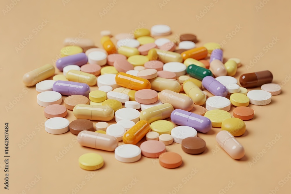 Pile of Colorful Pills, Capsules Pile of Colorful Pills, Capsules