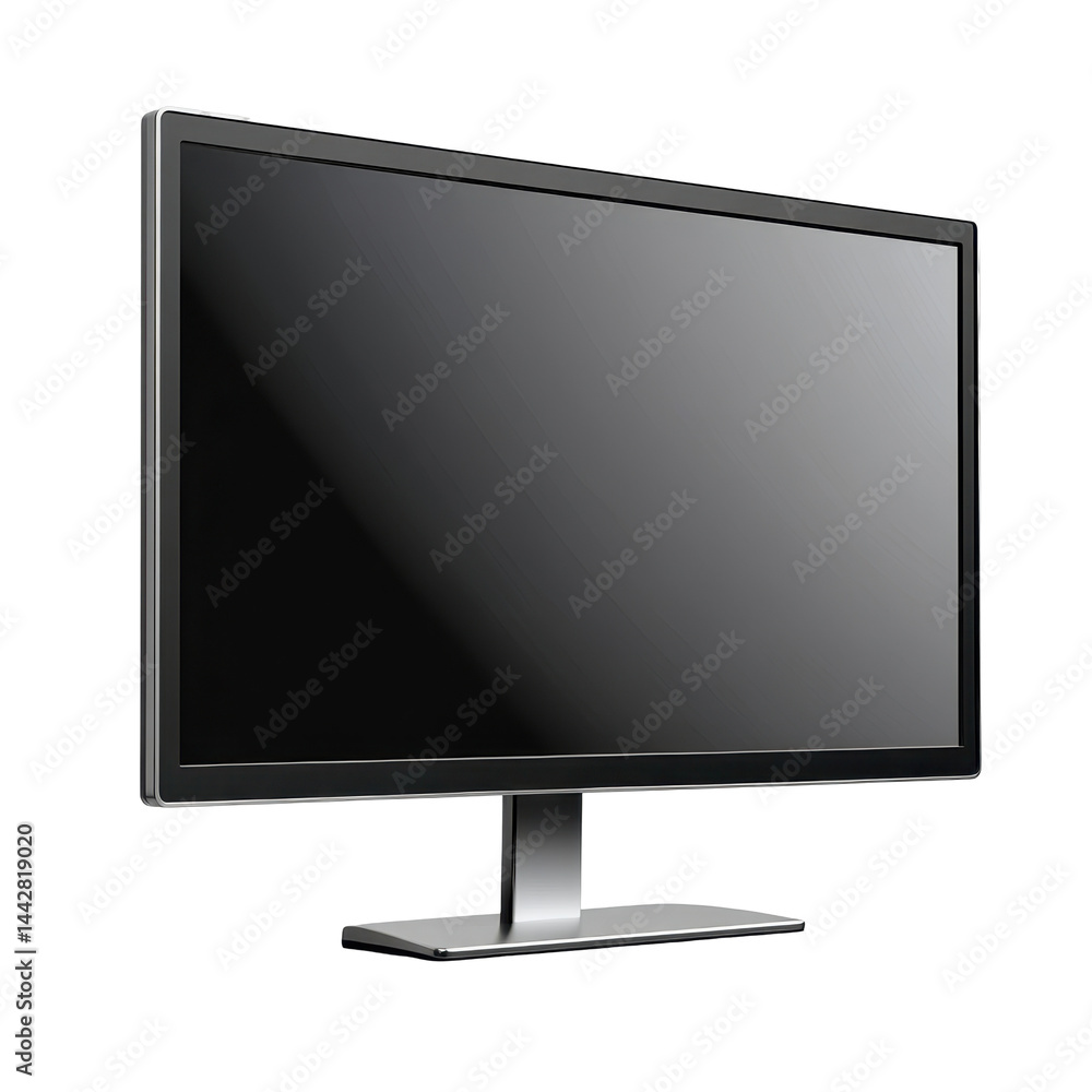 A modern flat-screen computer monitor with a sleek metallic design, presented in a still image. A modern flat-screen computer monitor with a sleek metallic design, presented in a still image.
