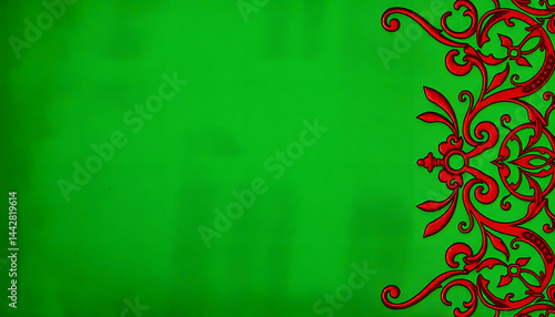 Grunge green background with ancient ornament, vibrant. with white shades