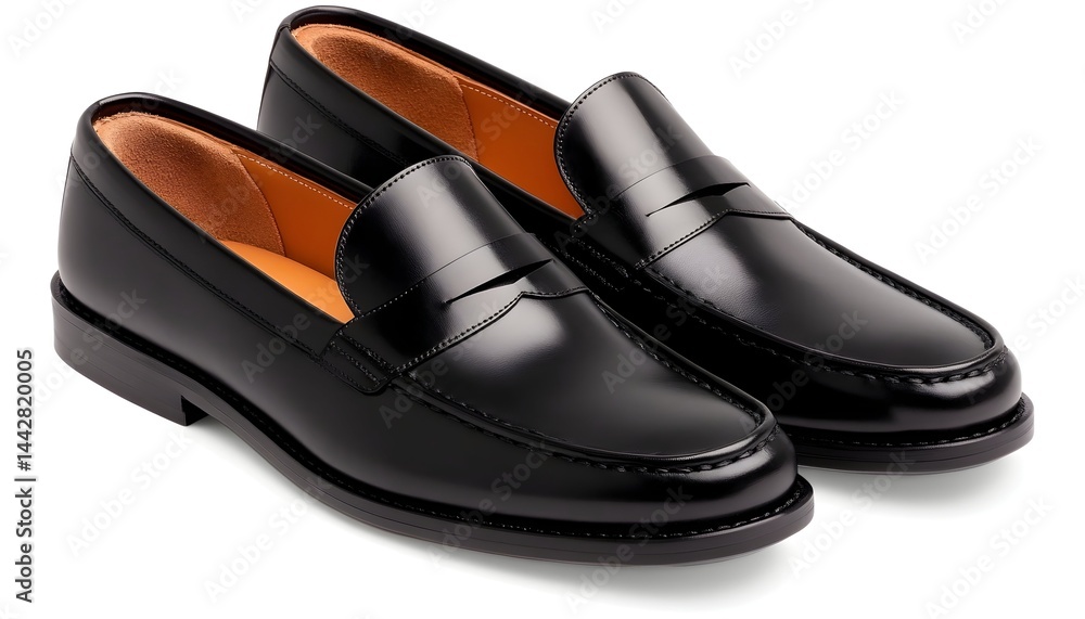 Polished black leather penny loafers with a classic design and comfortable lining Polished black leather penny loafers with a classic design and comfortable lining