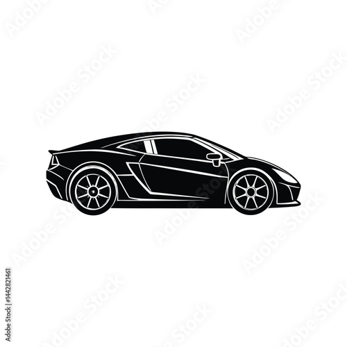 Supercar Silhouette Vector, Black Luxury Sports Vehicle Icon, High-Speed Modern Car Design